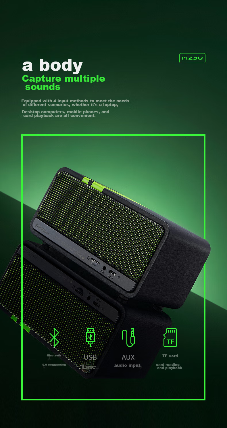 EDIFIER M230 High-Fidelity Retro Bluetooth Portable Speaker, Desktop Wooden Audio System, Stereo Surround Sound, Ultra-Long Battery Life, Green Demon Black, Graduation Gift 11