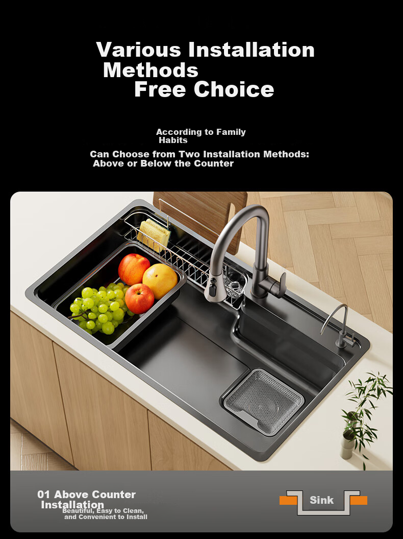 Yuhongfeiyu Kitchen Sink, Multifunctional Large Single Basin, Thickened 304 Stainless Steel, Household Vegetable Washing Basin, Large Single Basin Sink, TC75SC 19