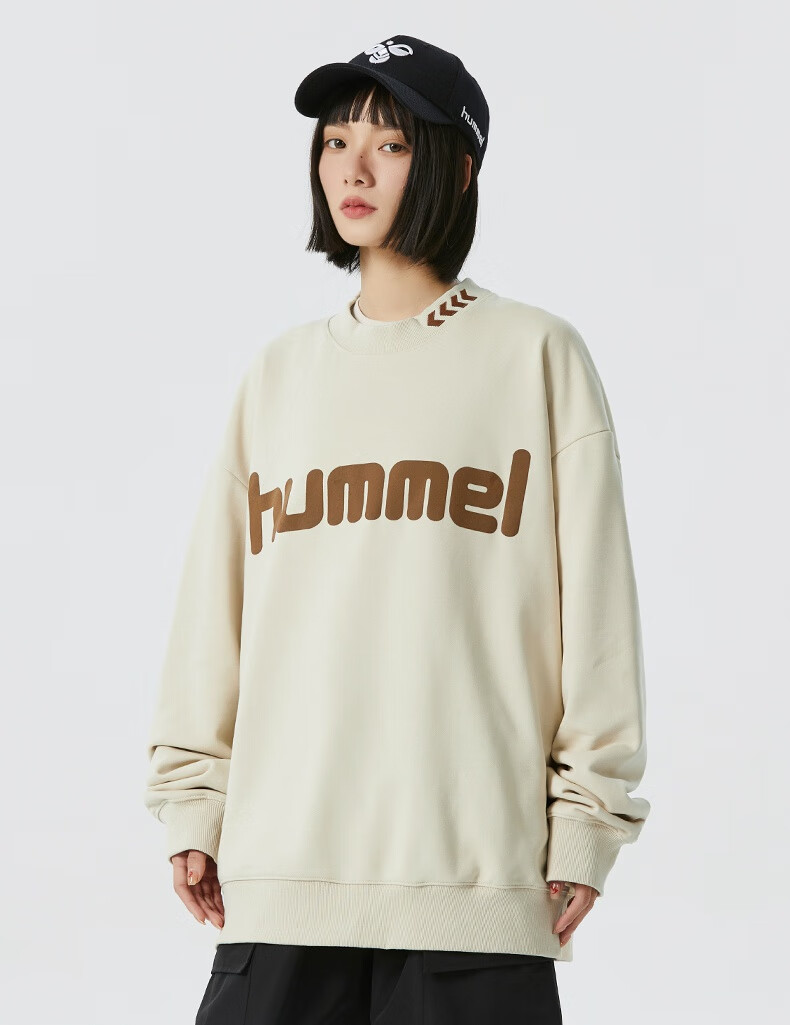 Hummel Spring And Autumn Heavyweight Sweatshirt for Men And Women, Couple Outfit with Embroidery, Loose-Fitting Round Neck Top for Spring, Base Layer, Black, S 2