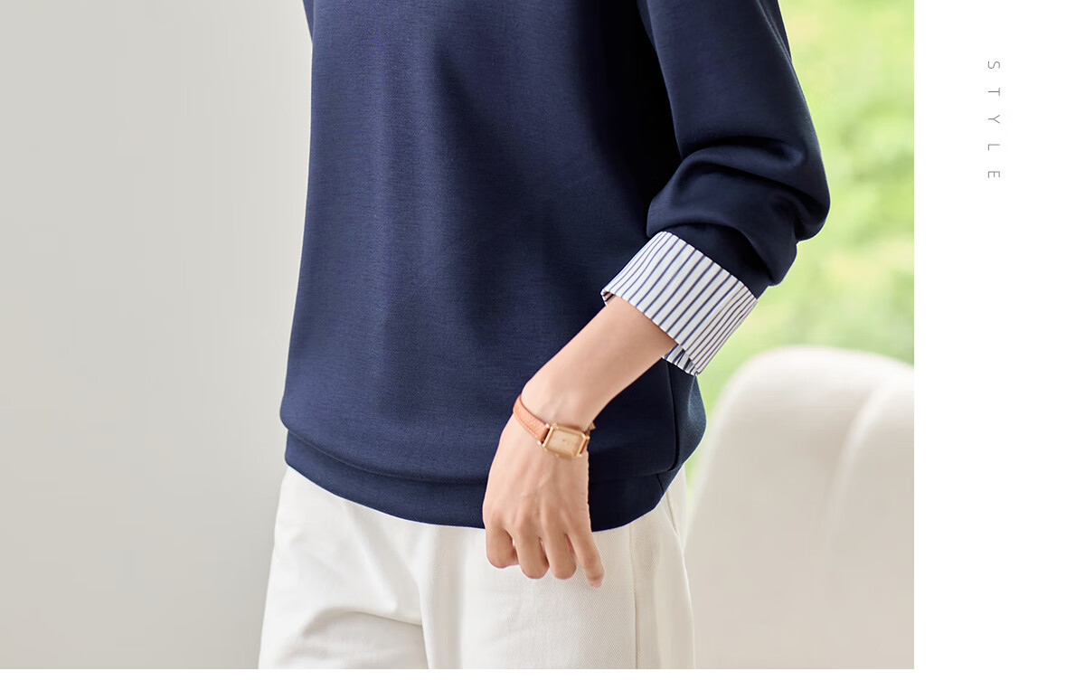 Chushen Women's Patchwork Striped Shirt Collar, Fashionable Faux Two-Piece Design with Delicate Brooch Top S143W1012 11