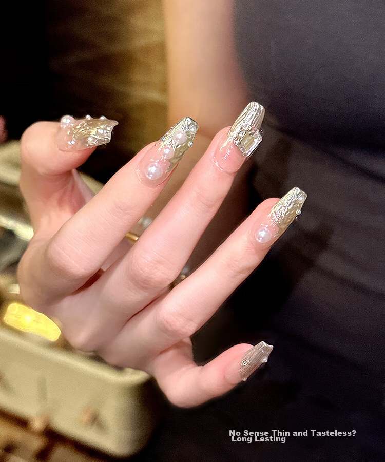 Meifuyu Nail Stickers, Handmade Wearable Nails (Yue Xiaoshan Tea Flower S Size), Long Nail Tips, Gift for Girlfriend, MF8213 29