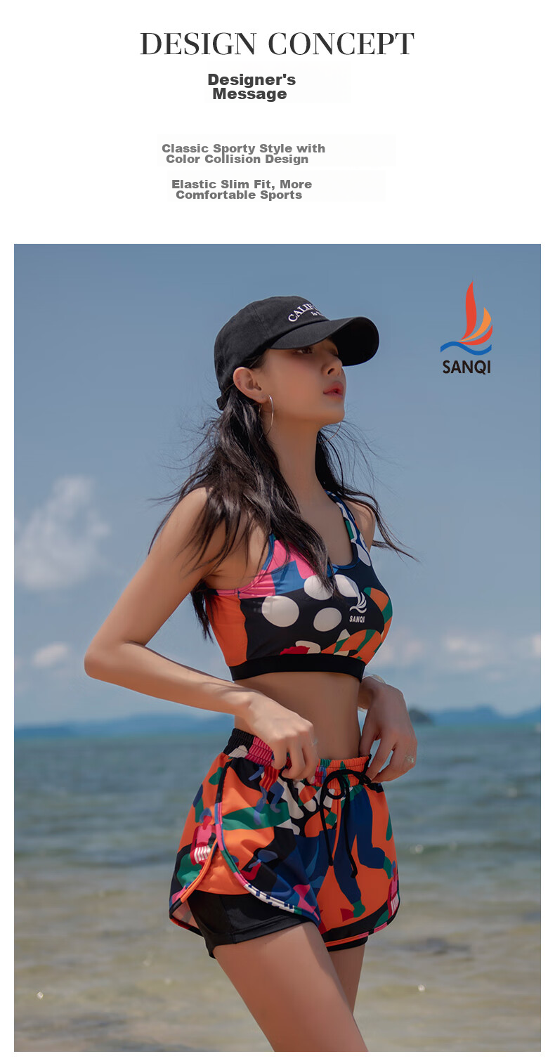 Sanqi Women's Two-Piece Swimsuit with Conservative Tank Top And Boyshort Shorts, Hot Spring Large Size Sports Swimwear 24057 Floral Pattern L 2
