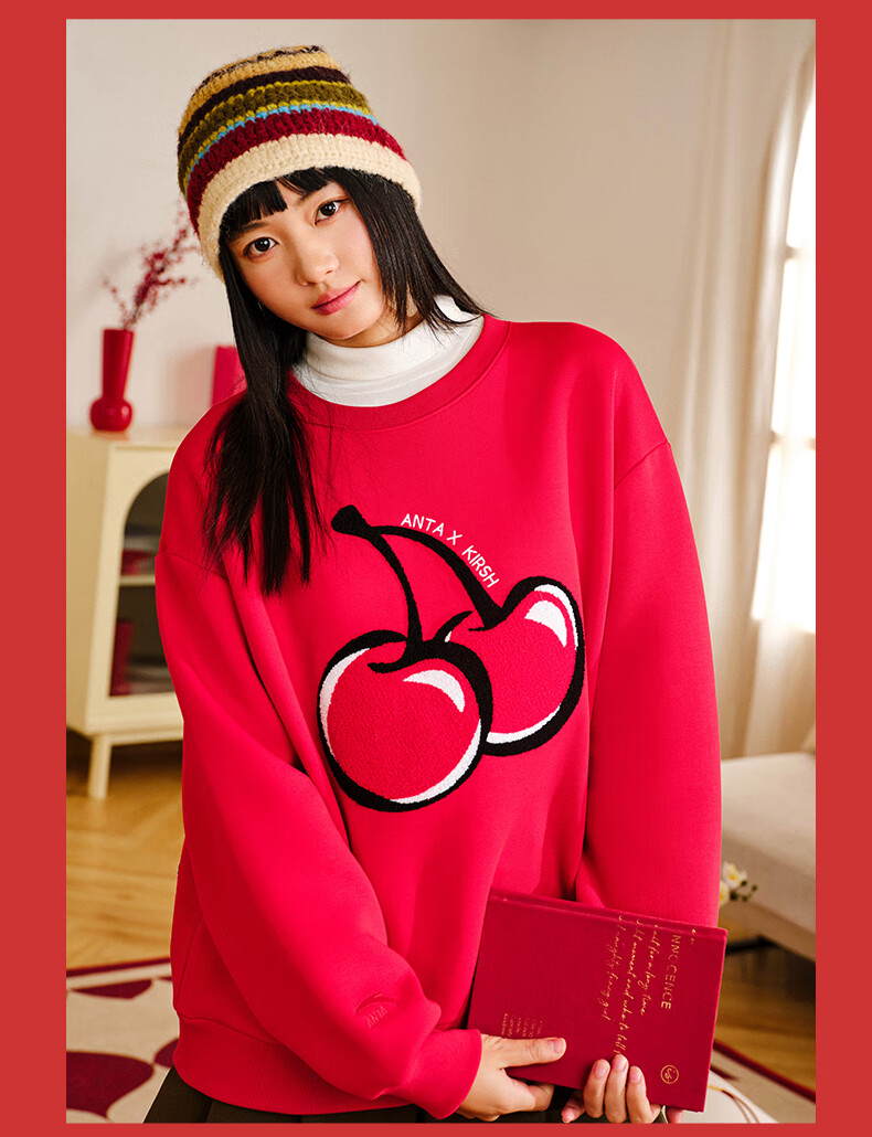 ANTA ×kirsh Collaboration | Cherry Round Neck Pullover Sweatshirt for Women, New Autumn Trendy Sports Top 6