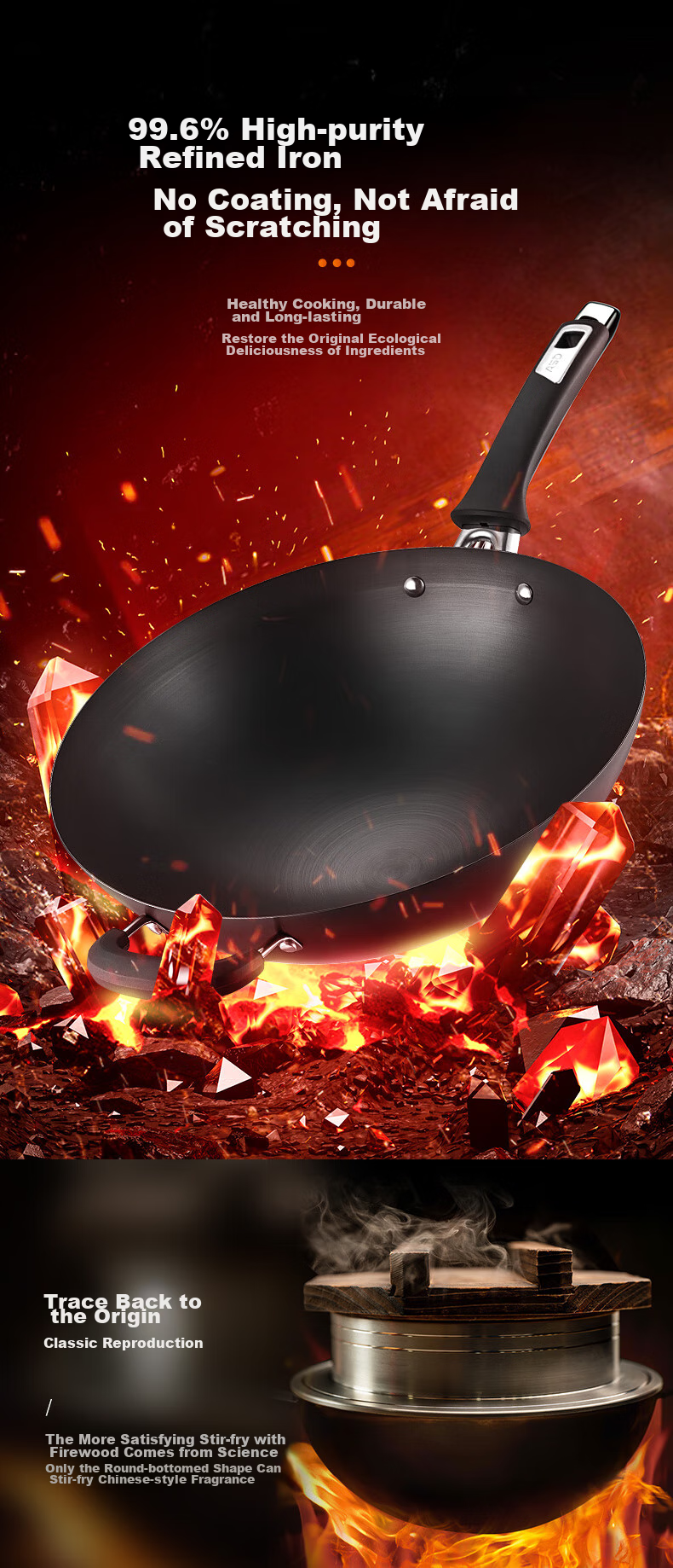 ASD Wok, Dry-Burned for 27 Days without Breaking, Same Model Iron Pan, Uncoated Stir-Fry Pan, Stainless Steel Iron Pan, 30cm, Specially for Gas Stoves 12