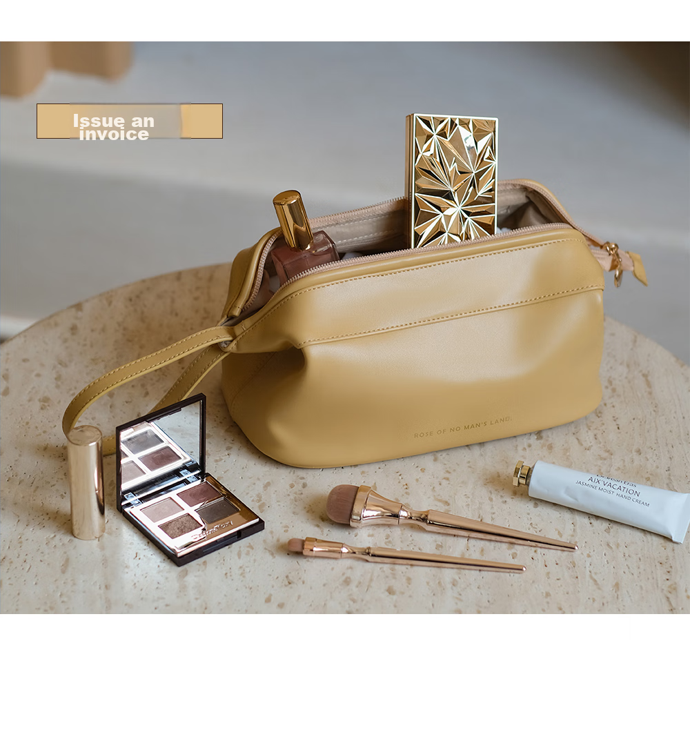 EACHY Large Capacity Portable Makeup Bag for Women, High-End Instagram Trendy Travel Toiletry Organizer Bag - Milk Apricot White XL 5