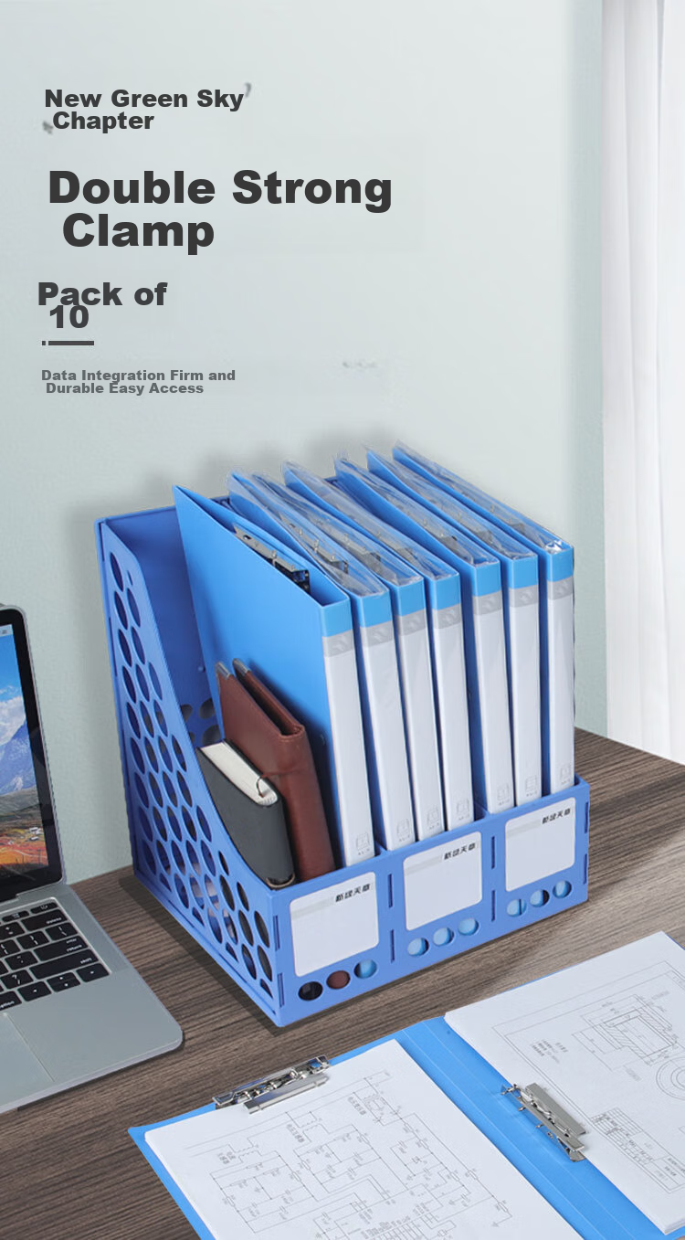 TANGO Folder Set of 10 A4 Document Folders, Double Strong Clips, Exam Paper Folders, File Folders, Metal Clips, Financial Supplies, Office Stationery, Storage A4 Folders, Blue 1