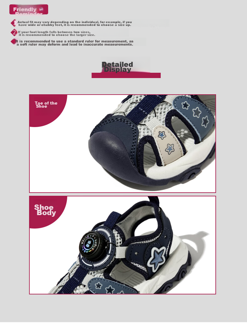 Belle [No-Tie Buckle] Children's Sandals, Summer Boys' Beach Sandals, Closed-Toe Shoes, Outdoor Sports Casual Shoes, Blue, Size 30 6