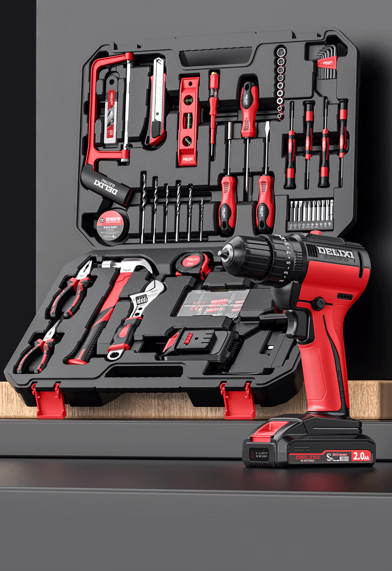 DELIXI ELECTRIC (DELIXI) Multi-Function Lithium Battery Drill Set, Household Toolbox, Hardware And Electrical Tools, Woodworking Special Repair Kit 1