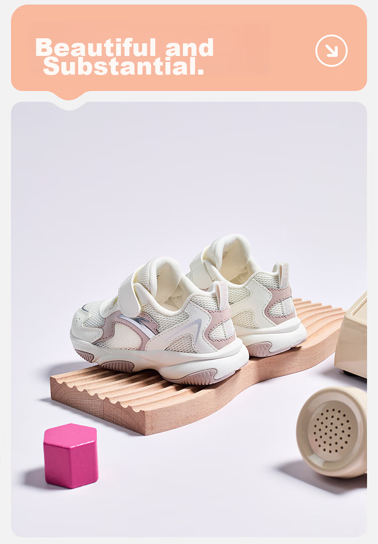 Anta Kids Autumn Sports Shoes Girls Baby Velcro Non-slip Walking Casual Shoes A12430003H 4