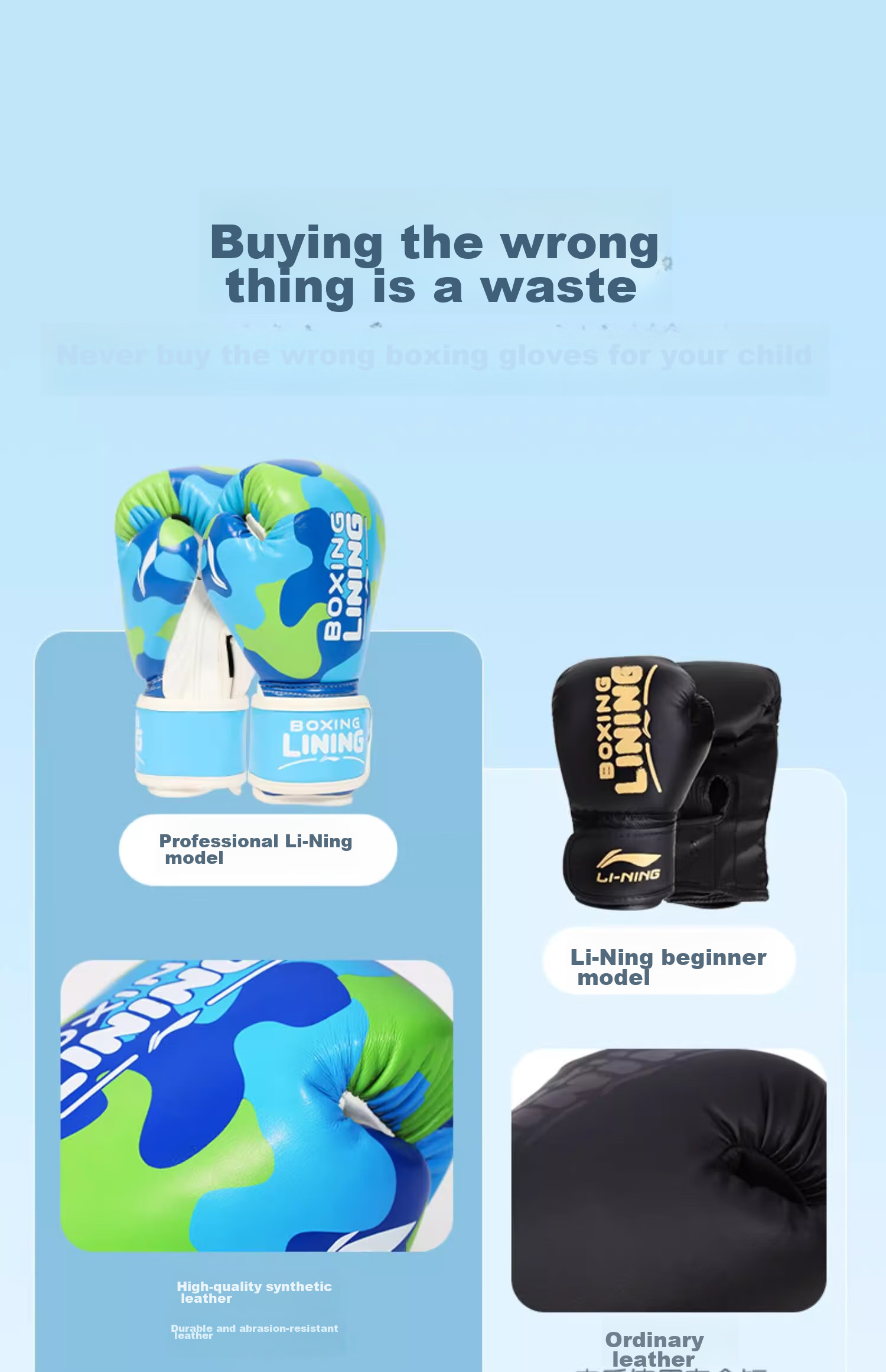 Li-Ning Children's Boxing Gloves, Boxing Training Equipment, Youth Sanda Competition Exercise, Boys And Girls Taekwondo, Blue 3