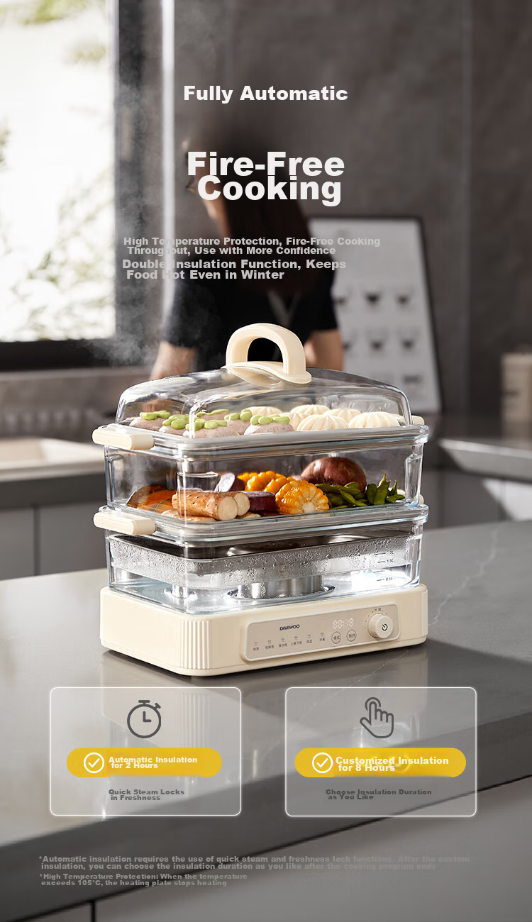 DAEWOO [Selected by Procurement And Sales] Multifunctional Electric Steamer Pot for Stewing And Steaming All-In Food-Grade Glass Transparent No Plastic Household Multi-Layer Steam Pot Stainless Steel Plate S22 14