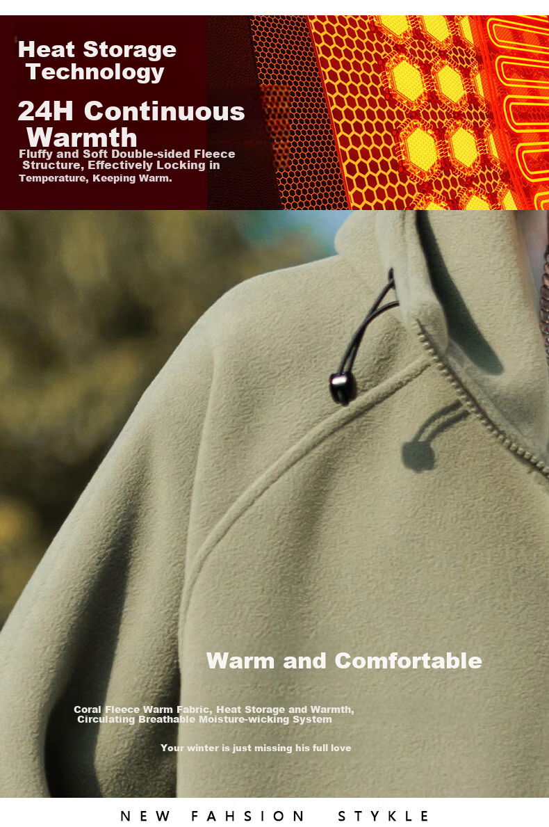 EASTERN CAMEL Fleece Jacket for Men, Spring And Autumn Warm Thickened Cardigan Sweatshirt, Fleece Coat Cotton Padded Jacket Men's Outerwear 3