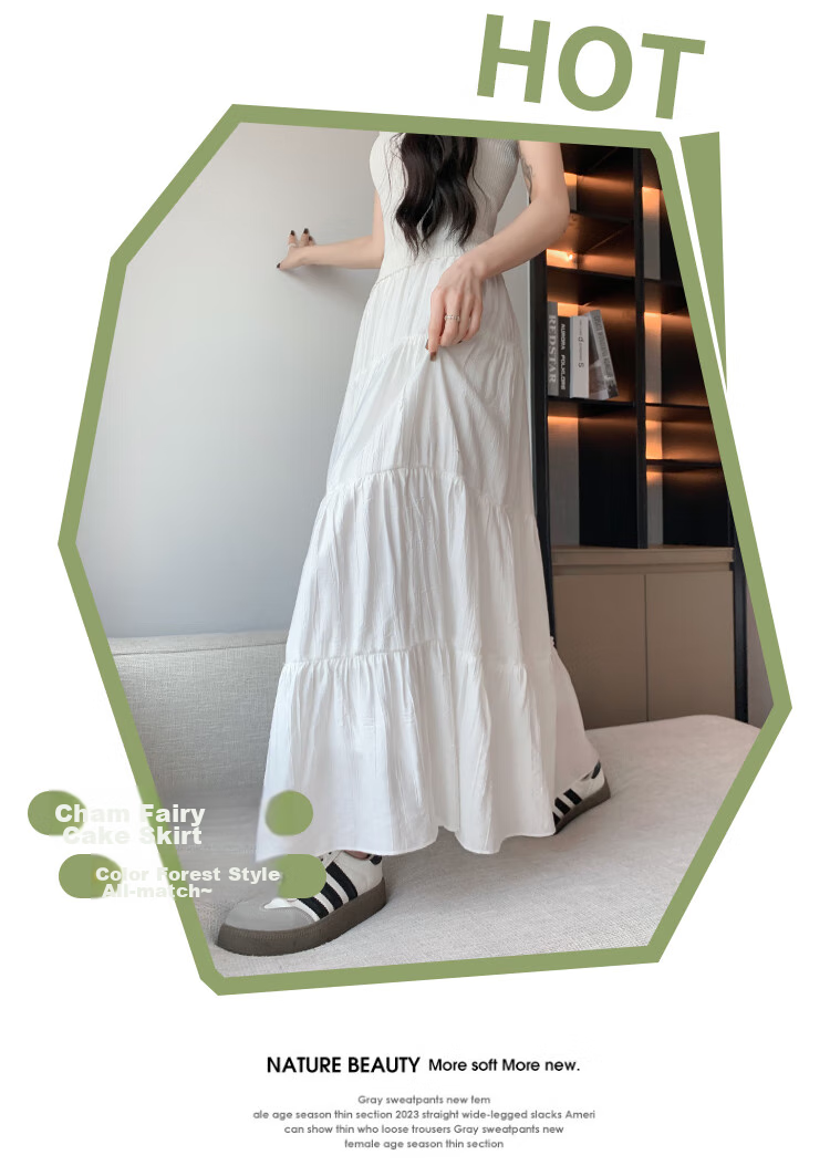LangSha White A-Line Skirt for Women, Spring And Summer Lightweight High-Waist Pleated Cake Skirt, Elegant Ballet Long Skirt for Wome 3