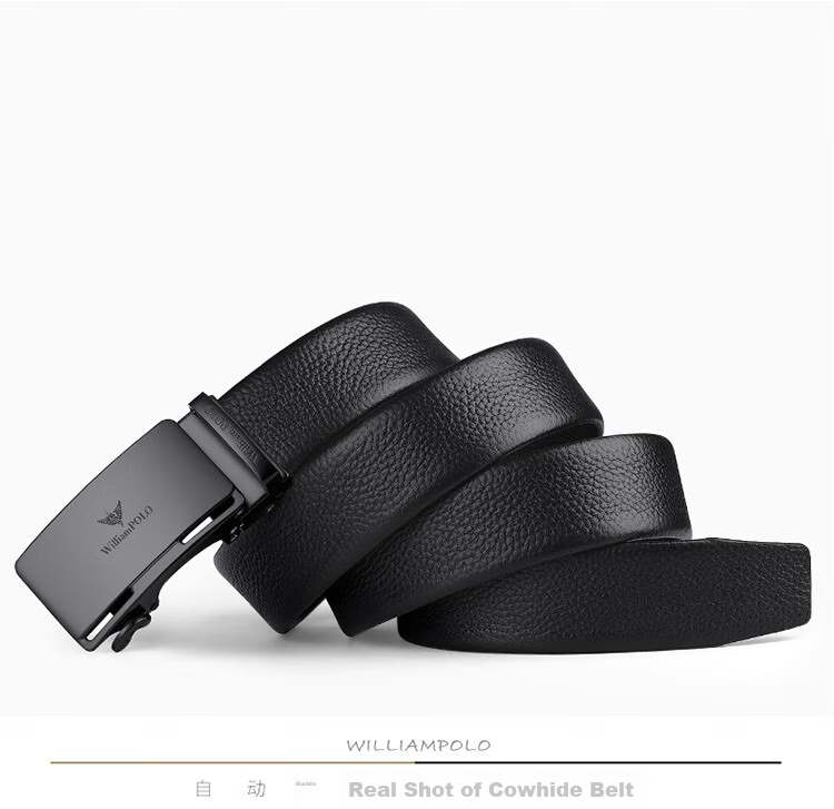 WILLIAMPOLO Men's Cowhide Automatic Buckle Belt, Waistband for Pants, Size 130, Birthday And Valentine's Day Gift for Boyfriend 13