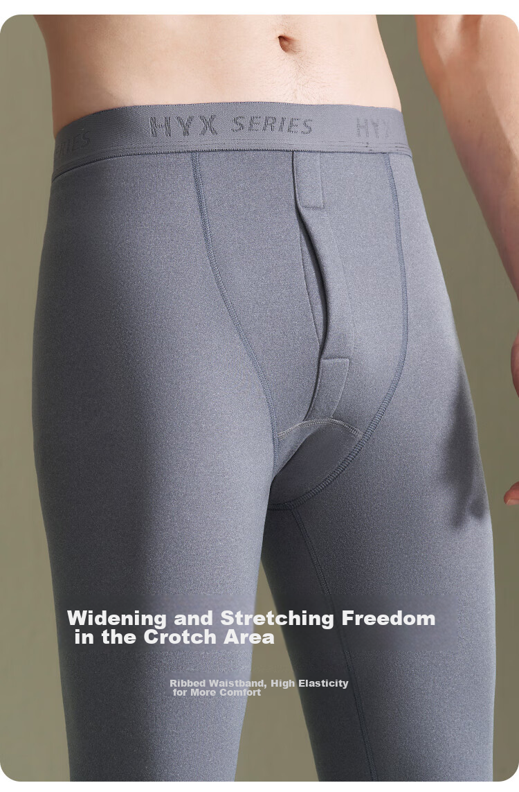 Hengyuanxiang Men's Thermal Underwear, Cotton Long Johns with Cashmere And Silk, Antibacterial Autumn And Winter Warm Pants, Men's Base Layer Pants, Gray And Blue 14