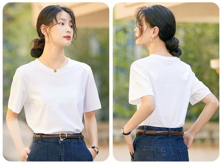 TUCANO Women's Short-Sleeve T-Shirt, Regular Shoulder, Pure Cotton, Summer New Style, Casual Loose Fit, Slimming, Versatile Half-Sleeve Top, White, M 7