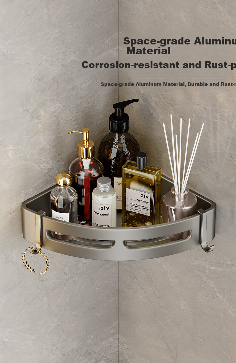 Huxiansen Bathroom Storage Rack, No Drilling Required, Toilet Corner Shelf, Washroom Organizer, Kitchen Wall-Mounted Single Layer Shelf 2