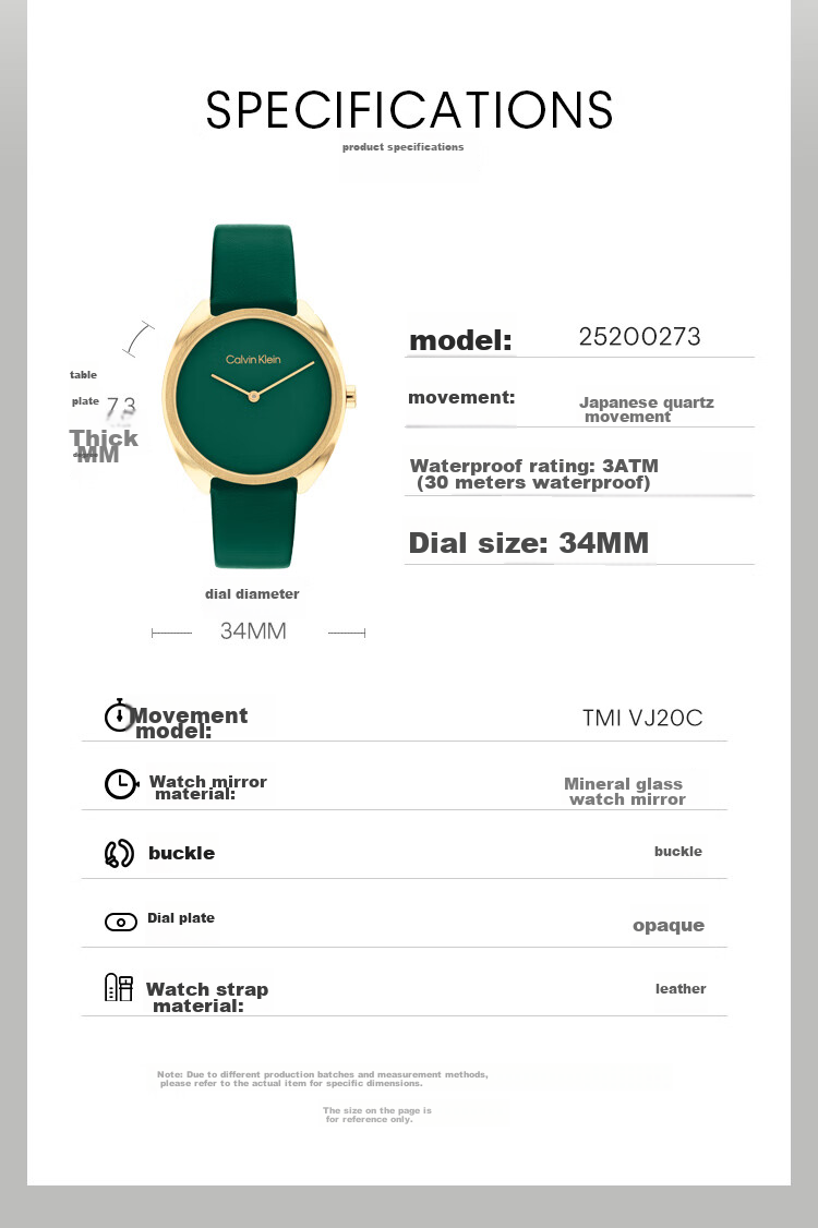 Calvin Klein CK Watch Pure Style Retro Small Green Dial Strap Women's Wristwatch, Goddess Day New Year Gift 25200273 2