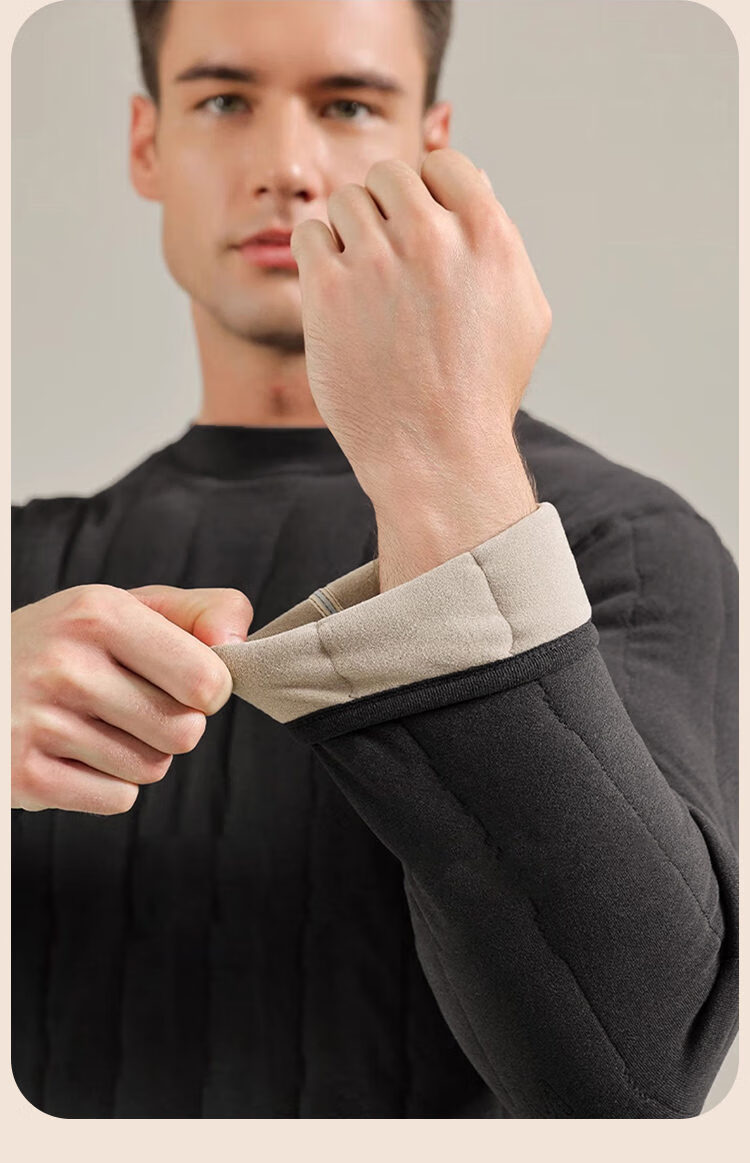 LangSha Thermal Underwear Extra Thick Plus Size Fleece-Lined Men's Wool Cold-Resistant Mid-Neck Thickened Warm Autumn Shirt and Pants Set Winter 14