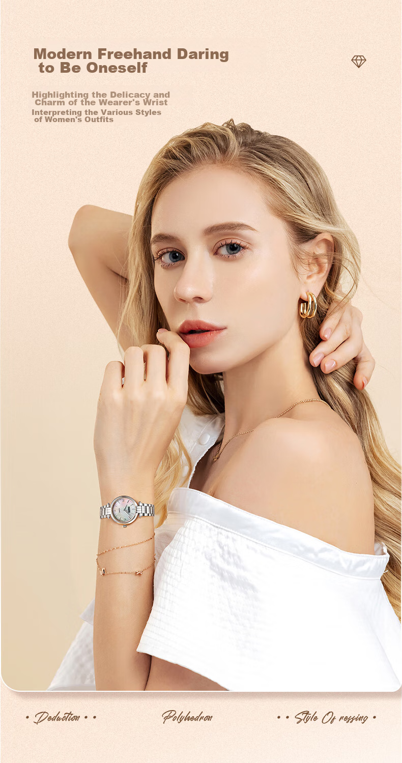 MARK FAIRWHALE Small Petal Watch for Women with Diamond-Inlaid Mother-Of Dial, Quality Waterproof Chinese Watch, Birthday Gift for Girlfriend 3640 11