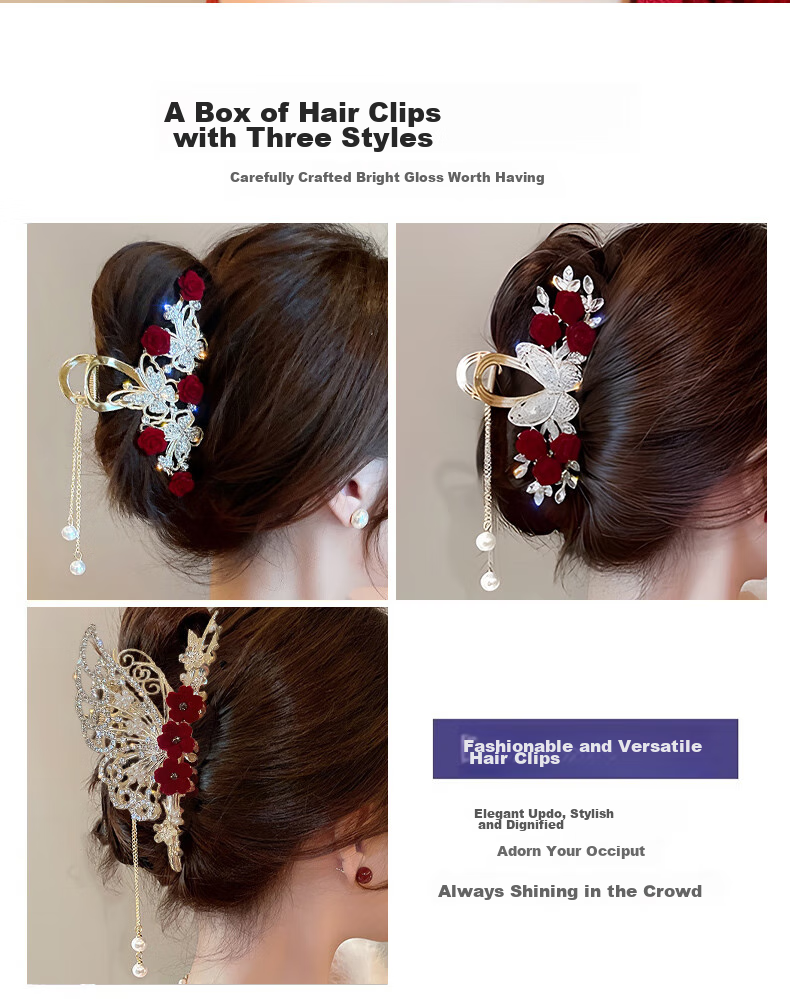 Gunai Elegant Butterfly Hair Clip, Claw Clip, Hair Accessory, Updo Shark Clip, Goddess Festival And New Year Gift for Girlfriend 5