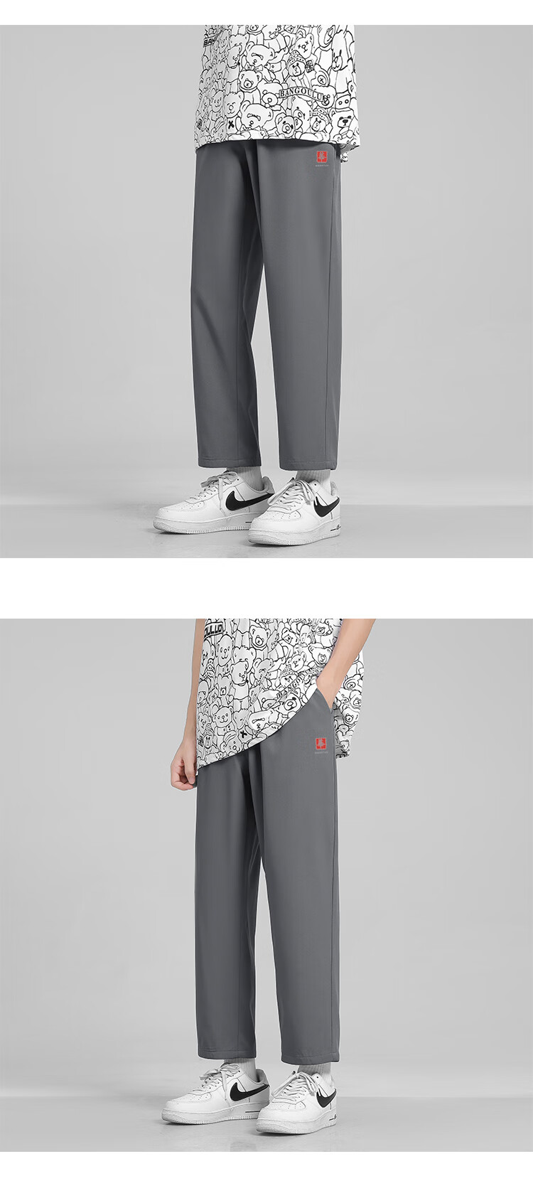 MMOPTOP Ice Silk Casual Pants for Men, Spring And Summer Trendy Printed Breathable Thin Loose-Fitting Sweatpants HC03 Black M 5