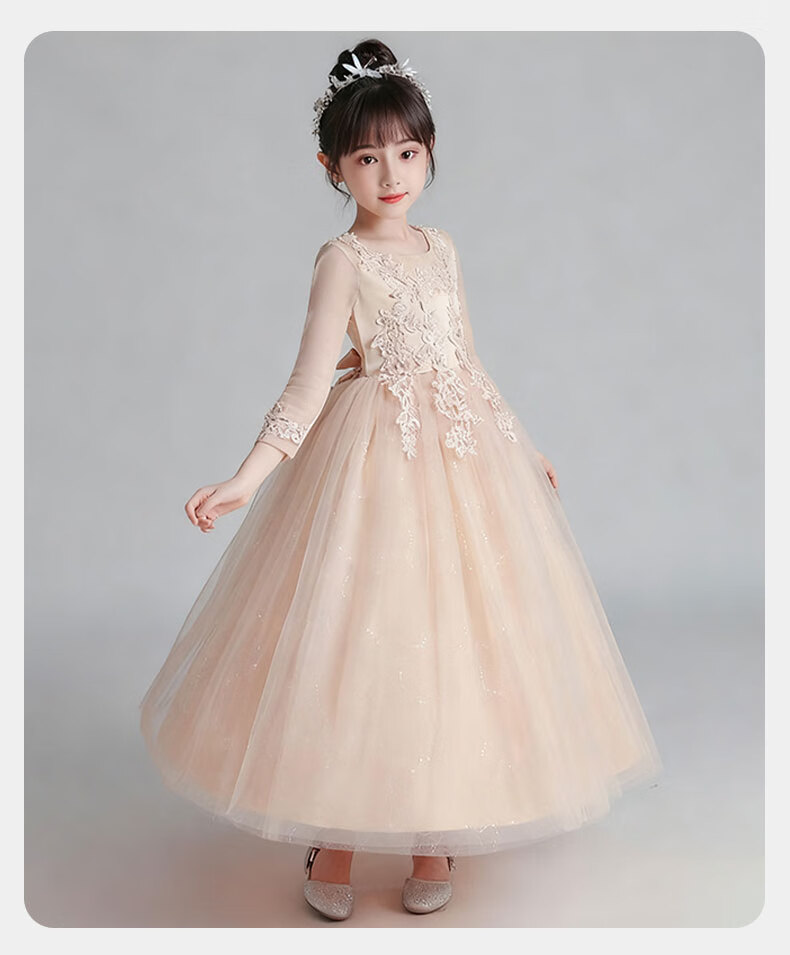 Carfit Girls Princess Dress Spring Autumn Long Formal Dress Birthday Party Piano Host Performance Dress Pink 170 5