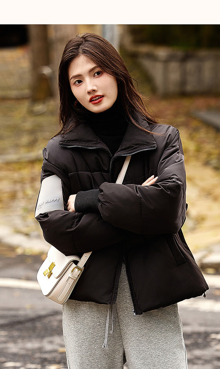 Fluffy Small Bread Winter Lightweight Warm Stand Collar Two-Way Wearing Cotton Jacket with Drawstring Short Women's Cotton Coat 16