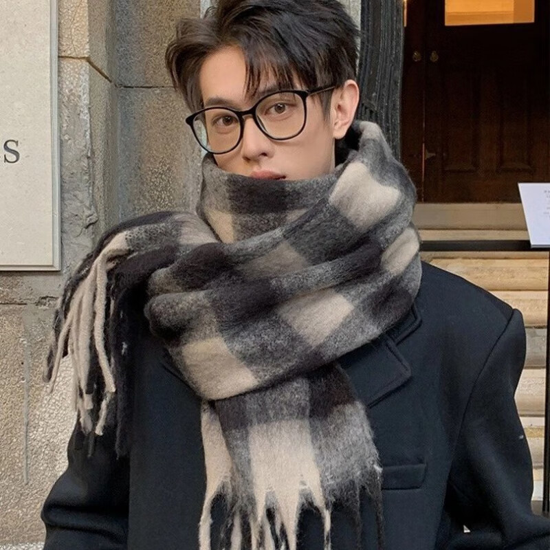 Warrior Men's Winter Extra Long Thick Warm Seahorse Wool Plaid Scarf Birthday Gift Couples Premium Scarf for Women