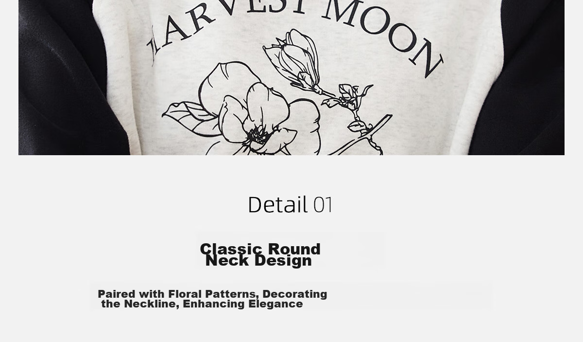 PinCai Relaxed Fit Sweatshirt Elegant Floral Print Crew Neck Colorblock Raglan Sleeve Versatile Jacket P143W1007 11