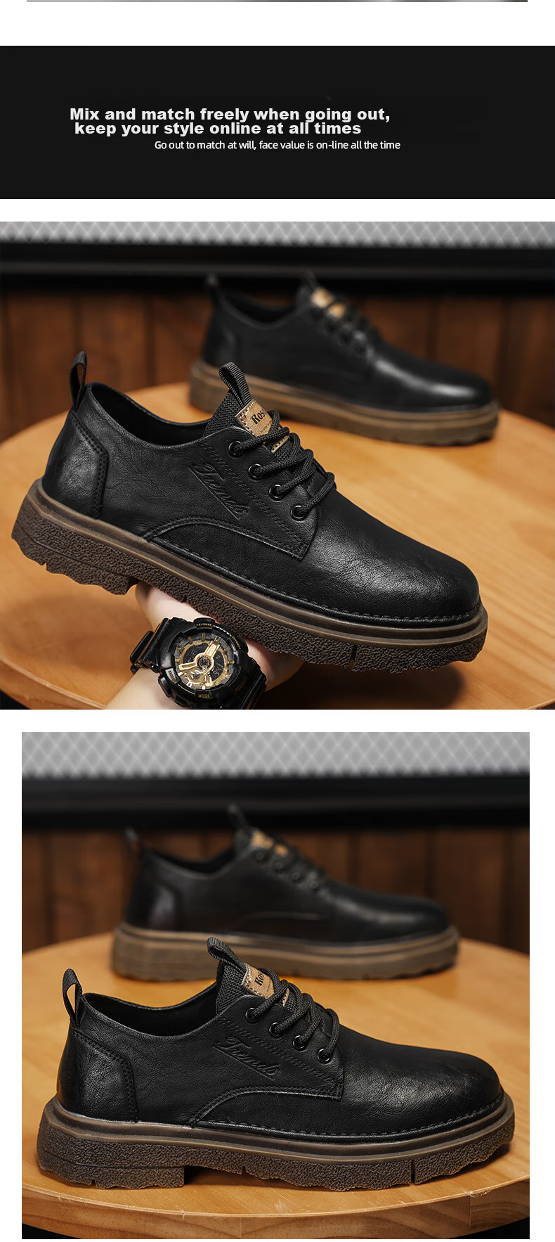 CALIFBULL Men's Shoes, Autumn And Winter Men's Style, Height-Increasing Casual Leather Shoes, Derby Business Formal Thick-Soled Leather Shoes for Men, Black And Brown, Size 41 15