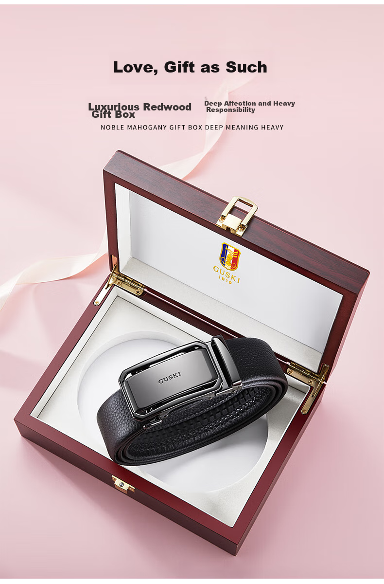 GUSKI Brand Men's Leather Belt with Automatic Buckle, Waist Belt, Gift Box, Birthday Present for Boyfriend Or Husband 14