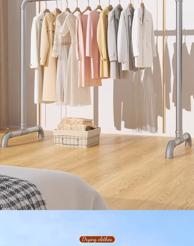 Baoyouni Floor-Standing Clothes Drying Rack with Water Pipe, Customizable Hanger for Indoor And Balcony Use, Detachable Thickened Steel Pipe, 32 Tubes 15