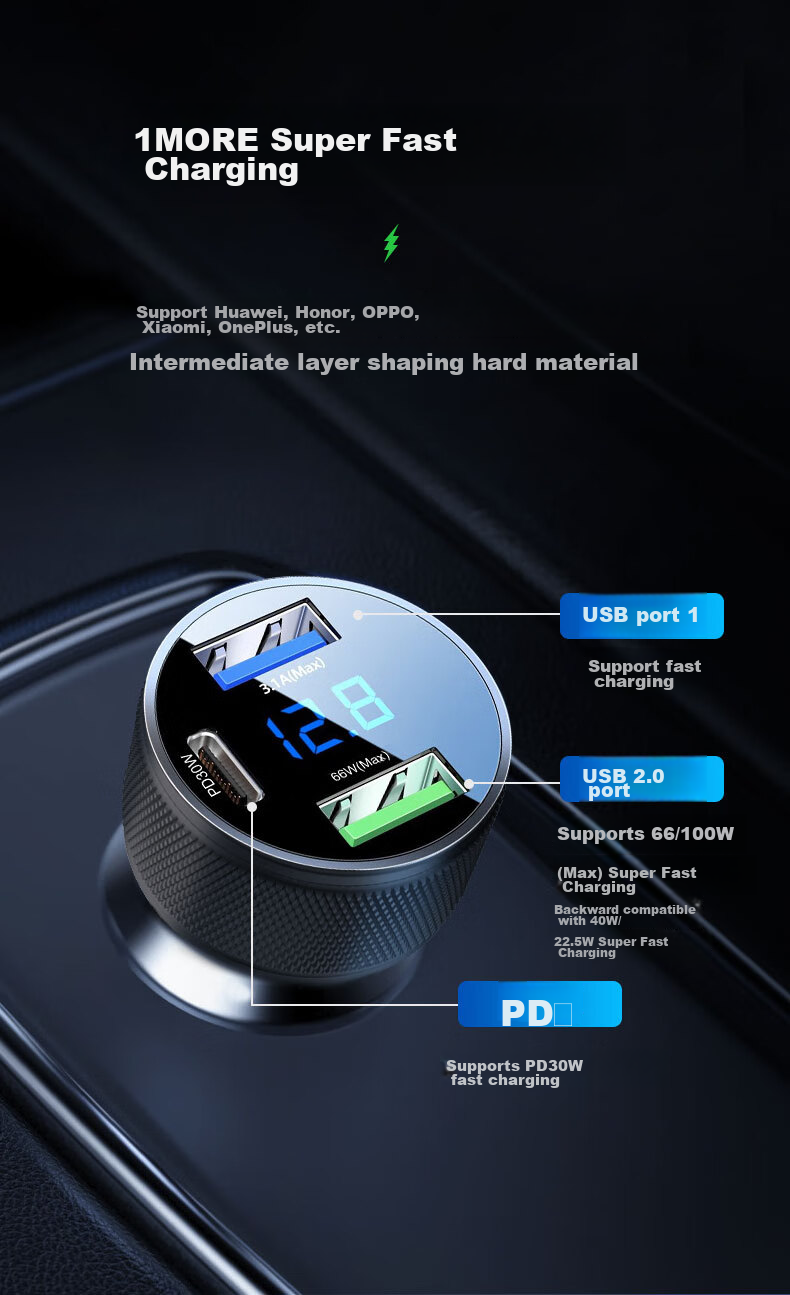 Newsmy Car Charger, Super Fast Charging, Three-In Car Charger, Multifunctional Cigarette Lighter Adapter, Two-In Converter 6