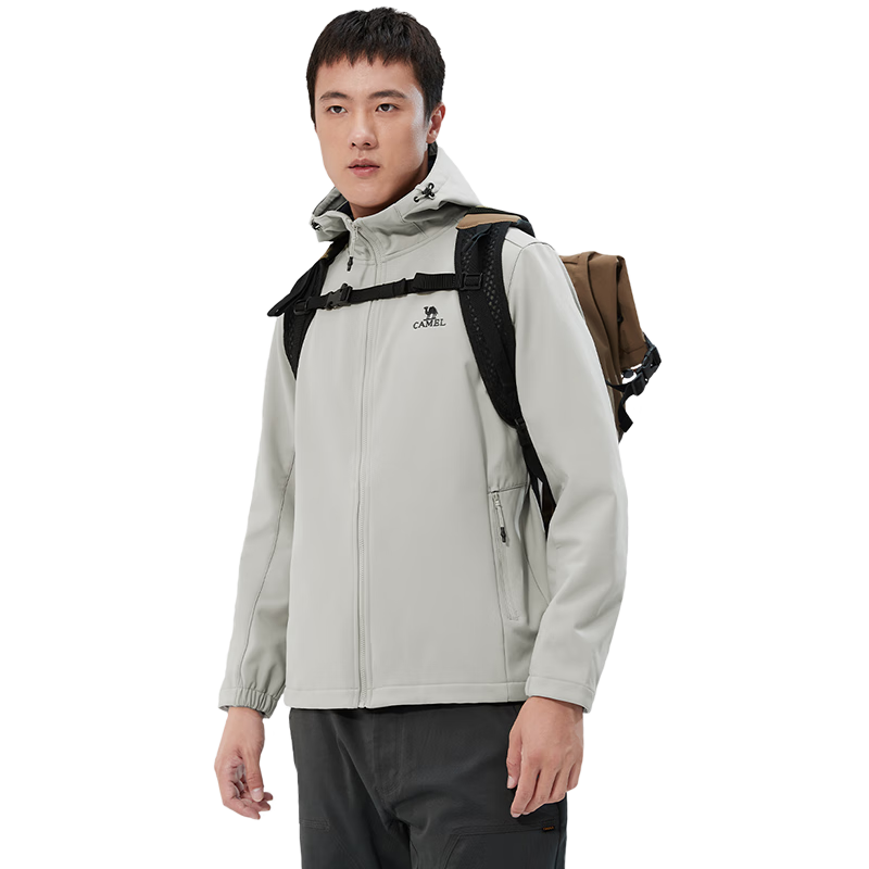 CAMEL Outdoor Soft Shell Jacket for Couples, Waterproof And Windproof, Fleece-Lined Hooded Coat, Trendy AA32263652