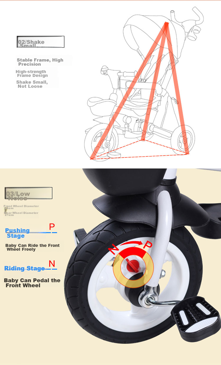 BABYJOEY Children's Tricycle, Foldable Baby Bike for Ages 1-5, Kids' Bicycle TT59, Princess Pink, Baby Gift 4