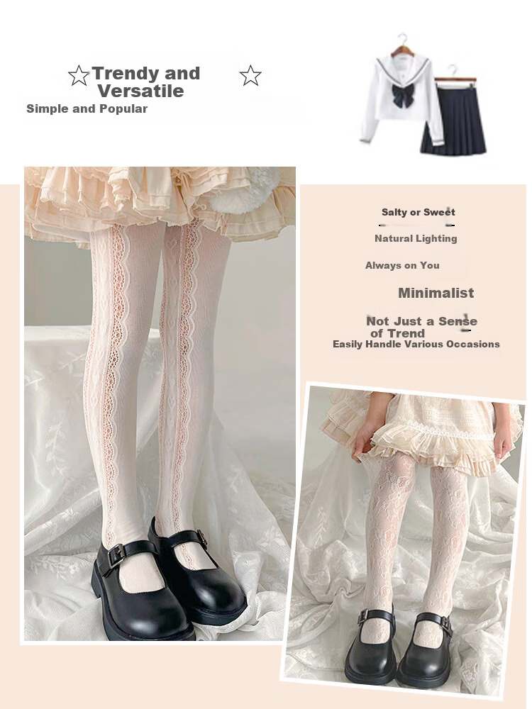 LangSha Girls' Tights, Summer Thin Style, Lolita White Princess Socks, Spring And Autumn Baby Stockings, Children's Leggings Socks 4