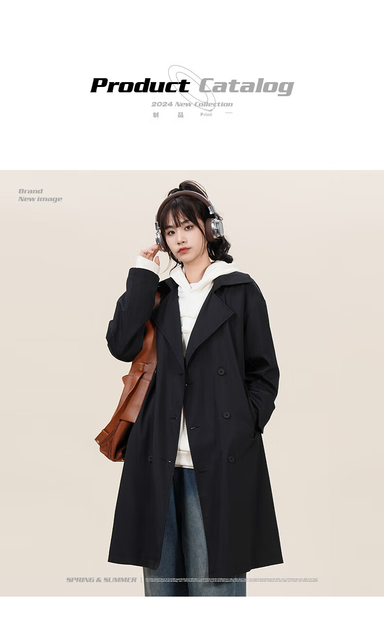 NASA GOOD Mid-Length Trench Coat for Men And Women, Autumn Fashion Loose Fit Casual Draping Versatile Jacket for Young People, Khaki, Size L 3