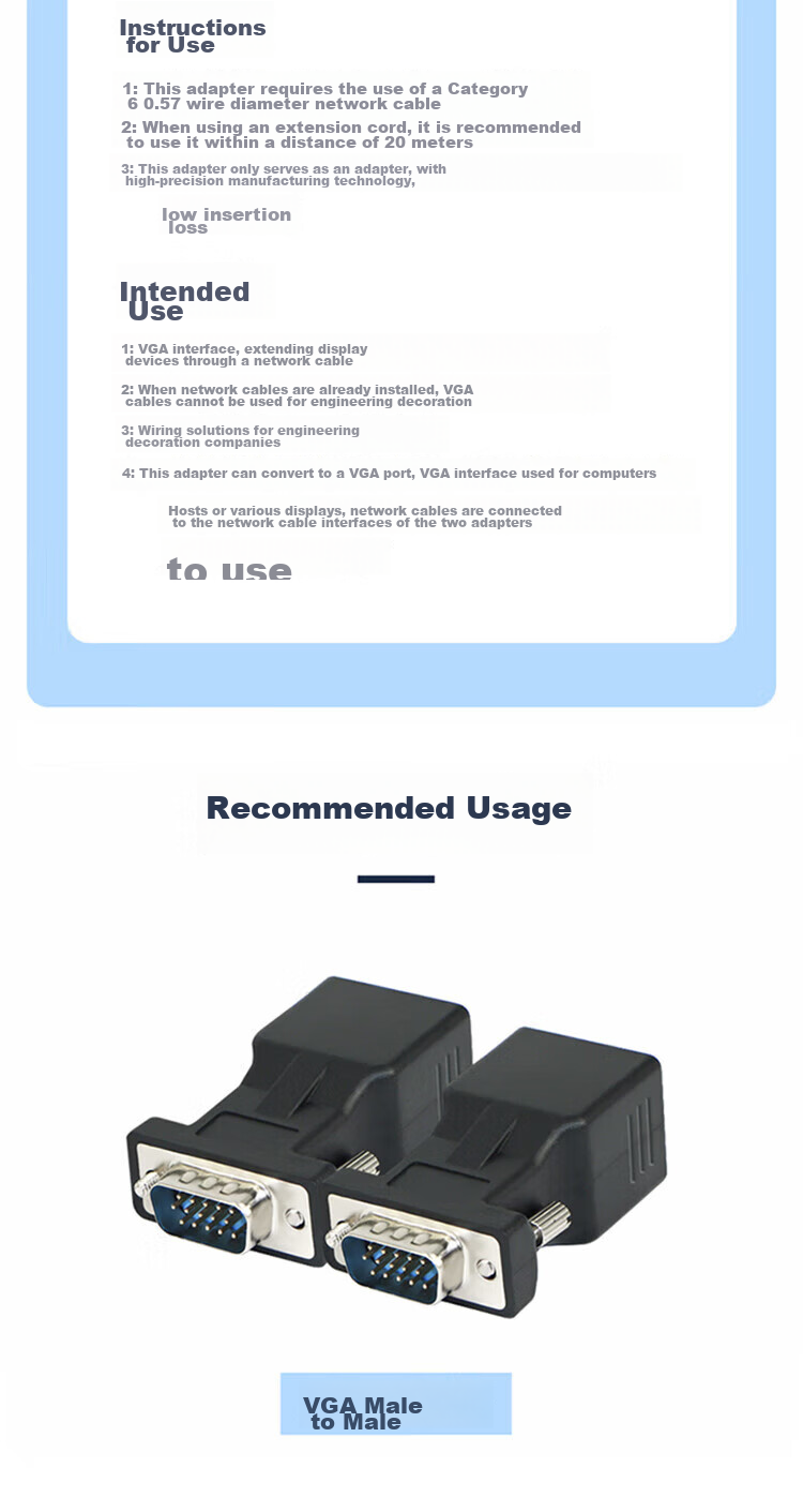 HAILE VGA Male to Network Port RJ45 Adapter, Ethernet Cable to VGA Converter, Monitor to Network Cable Connector, VGA Extender up to 20 Meters, One Pack, HZ-VGA 9