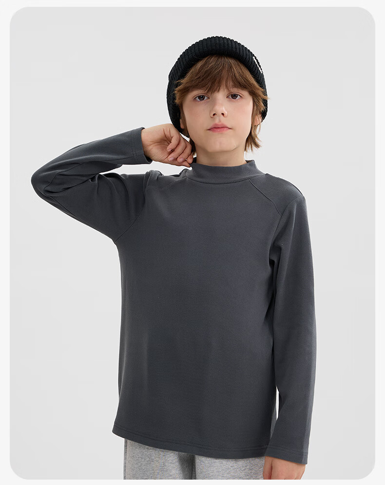 Baleno Boys' Long Sleeve T-Shirt Winter 2025 Warm Innerwear Children's Solid Color Half Turtleneck Base Shirt 3