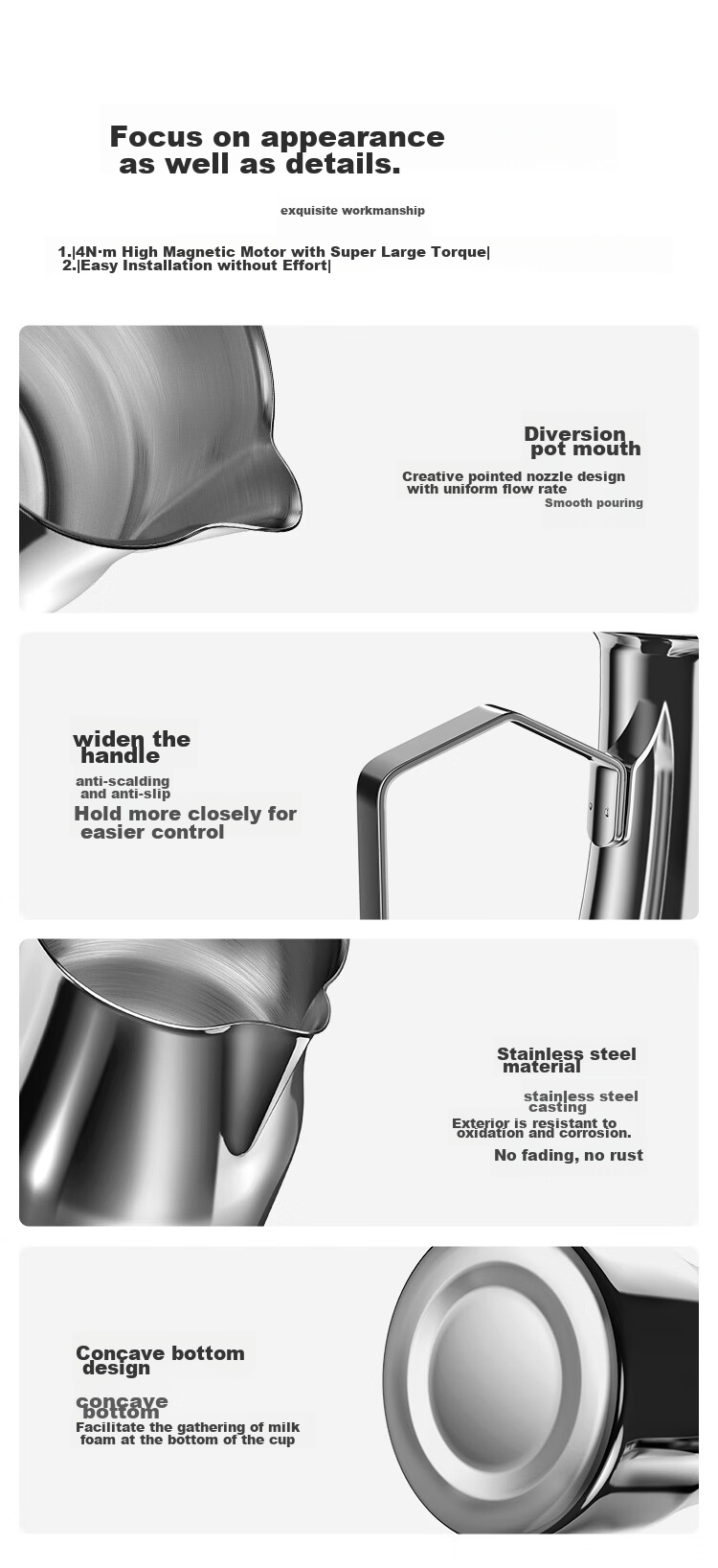 JD Original Pointed Mouth Slanted Spout Latte Art Cup, 304 Stainless Steel Thickened Milk Frother, Decorative Coffee Pot, 600ml Latte Art Pitcher, Silver Color 11