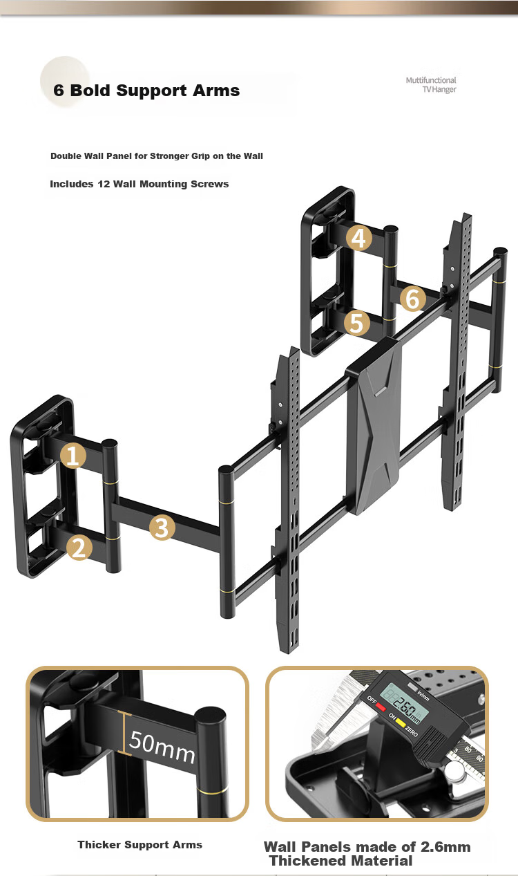 TAZD 65-90 Inch TV Mount, Extendable Bracket, Thickened Large Span Wall Plate, Stretching Internal Embedded Rotating Bracket, Suitable for Hisense, TCL, Leiniao, Huawei, Xiaomi, Skyworth And Others 8