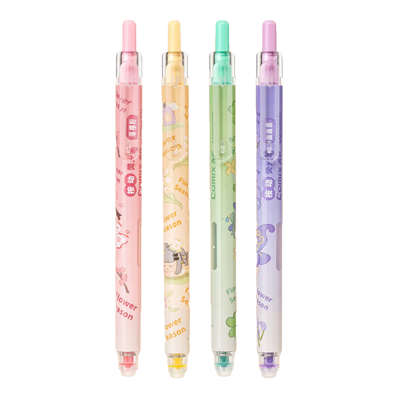 Comix Fairy Push-Button Highlighter Pen Student Marker Office Water-Based Marker Pen 4pcs/Set MWGH0021-4