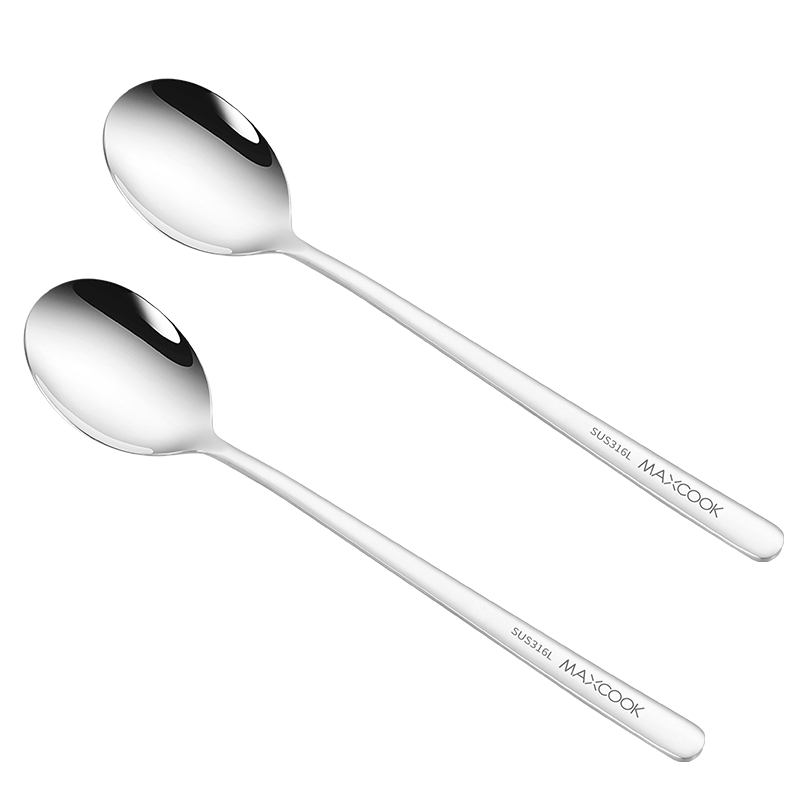MAXCOOK 316L Stainless Steel Soup Spoon Set, Large Thickened Round Bottom Spoons, 2-Piece Natural Color MCGC0200