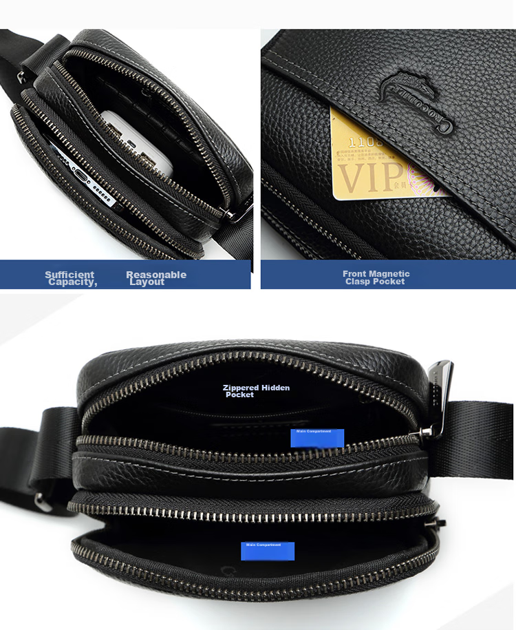 CROCODILE Youth Men's Handbag, Top-Layer Cowhide Leather Fashion Phone Bag, Men's Crossbody Shoulder Bag, Gift for Boyfriend XT9601 7