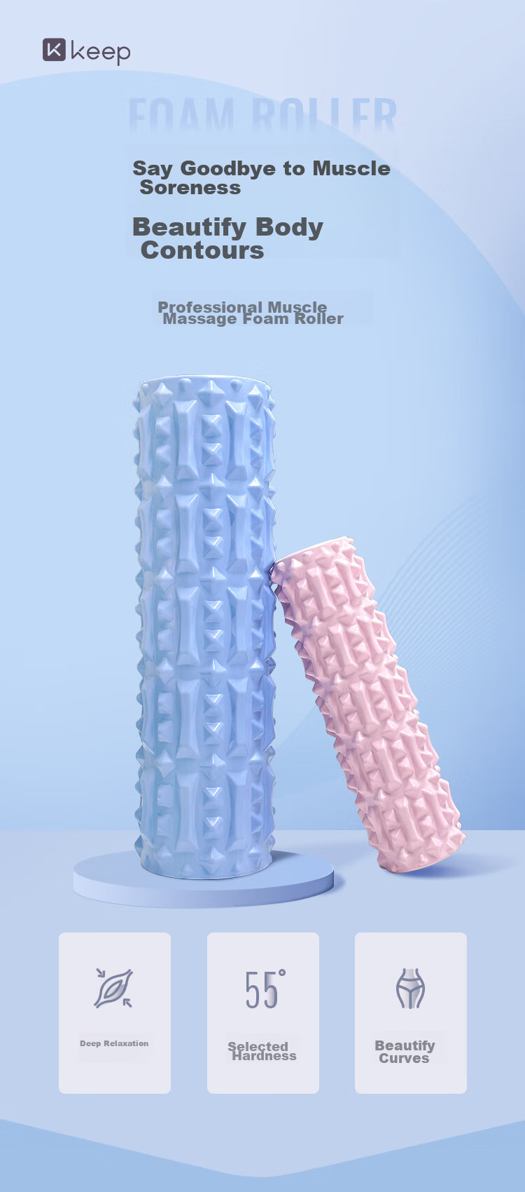Keep Foam Roller Spiky Massage Stick Muscle Relaxation Leg Massage Roller Yoga Stick Fitness Equipment Mint Green 1