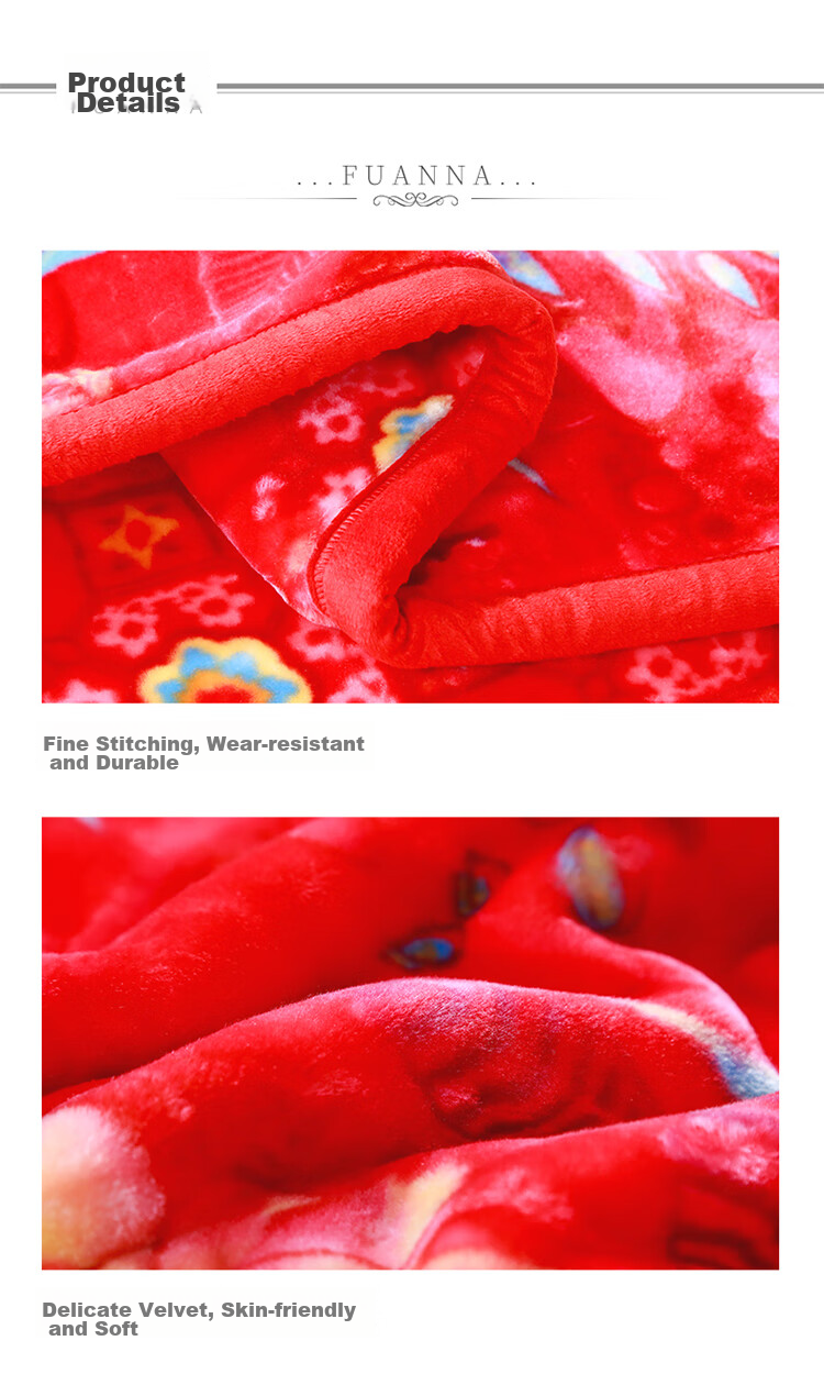 FUANNA Fleece Blanket, Thick And Large Wedding Throw, Warm Double-Layer Cloud Blanket, Red Wedding Rug, 200*230cm, 8 Ji 11