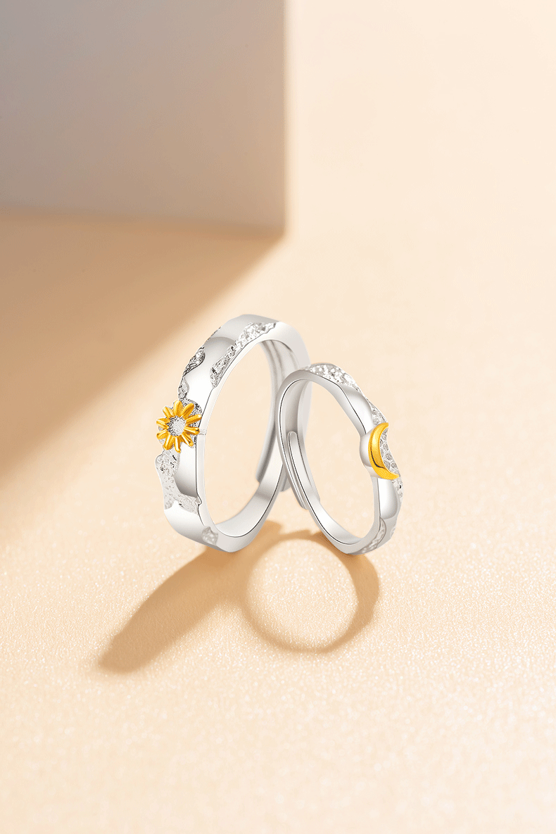 Zhoubaifu [1000+ Stores] Sun And Moon Couple Rings for Men And Women, Birthday Gift for Girlfriend Or Wife 2