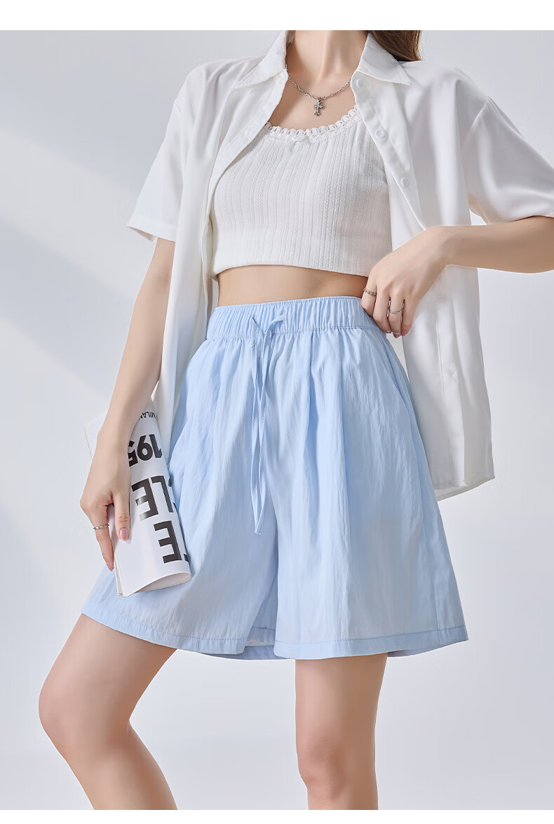 LangSha Ice Silk Shorts for Women, Summer Loose-Fitting Textured Casual Shorts, High-Waisted Wide-Leg Knee-Length Shorts 18