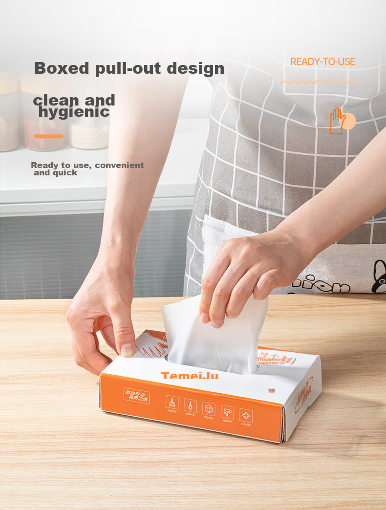Temeiju Kitchen Disposable Gloves, Food Grade, Thickened, Non-Slip, Tear-Resistant TPE Plastic Gloves for Home Use, Catering, Baking, And Beauty, 100 Pieces 12